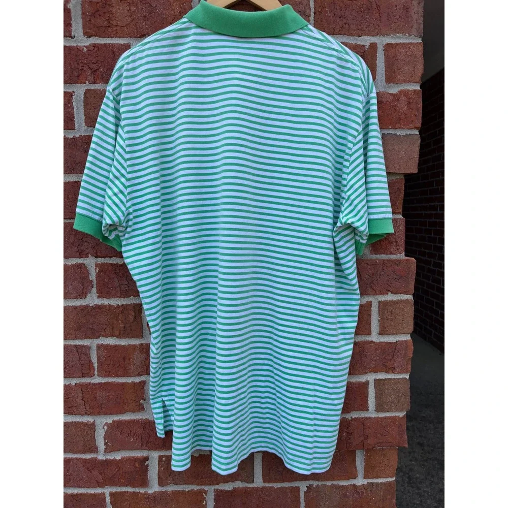 Polo Ralph Lauren Mens XL Green White Striped Short Sleeve Polo Shirt Cotton